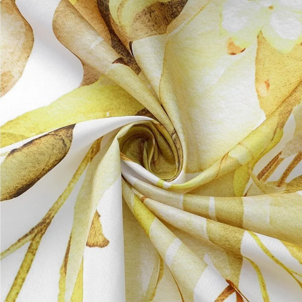 Yellow Eucalyptus Shower Curtain, Watercolor Plant Leaves With Floral Ba…